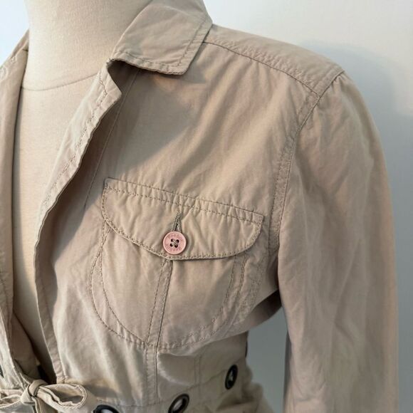 Reebok RBK Beige Khaki Tie Front Rivet Utility Jacket Size Medium - Picture 3 of 9